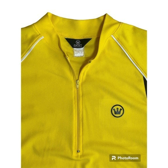 Canari Cycling Jersey Yellow Zip Medium 3 Back Pockets Short Sleeve - Picture 2 of 7